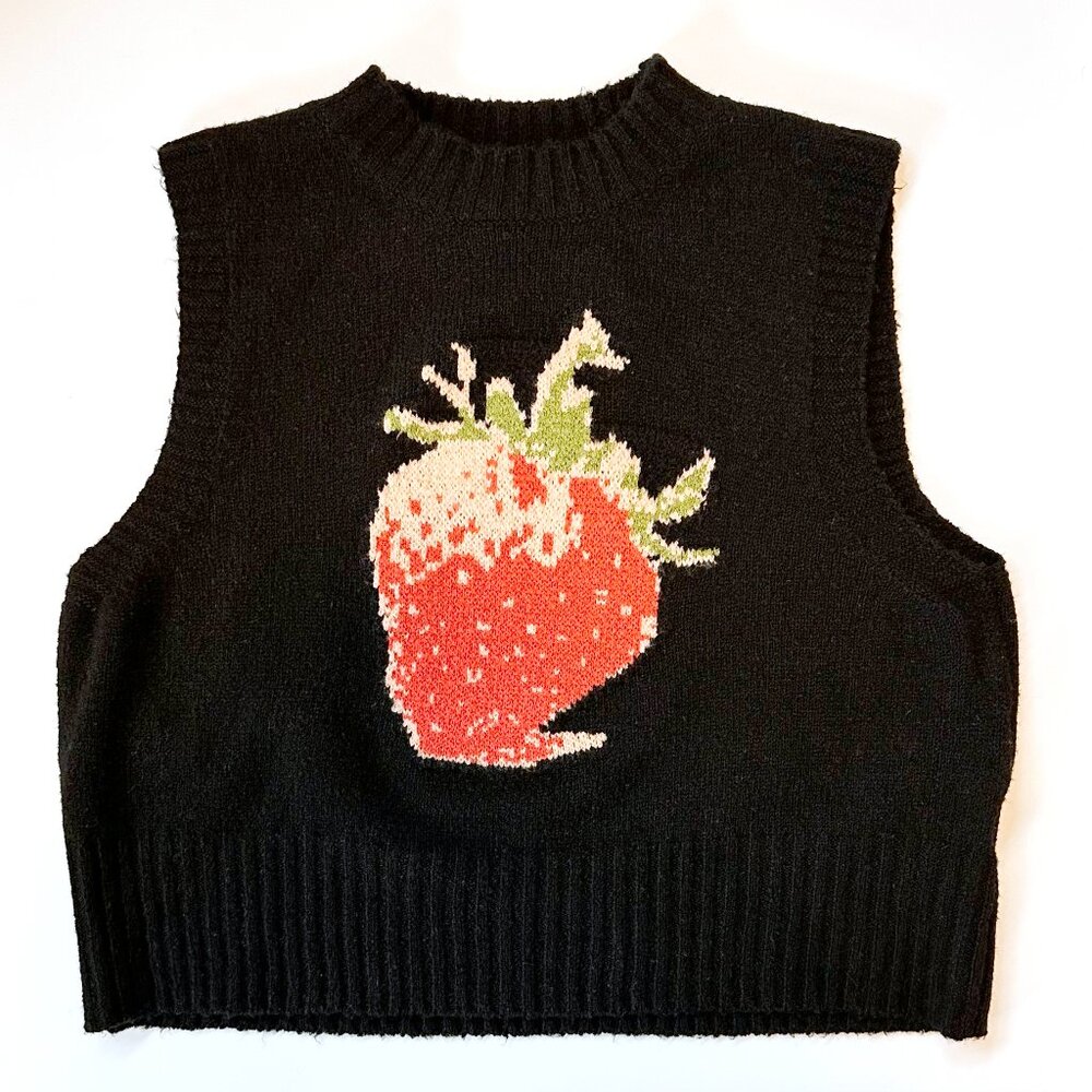 Crew Neck Strawberry Sweater Vest